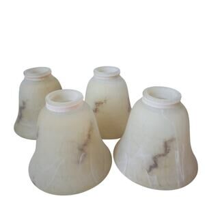 Set Of 4 Faux Alabaster Glass Light Shades Brown Swirl Marble Pattern Globes